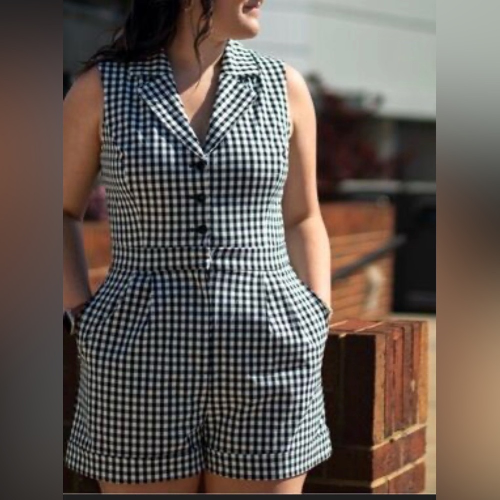 Calypso St. Barth black and white gingham sleeveless romper 12